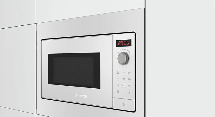 Bosch BFL523MW3 Serie 2 Einbau-Mikrowelle, 38 x 50 cm, 800 W, Drehteller 27 cm, Türanschlag Links, A