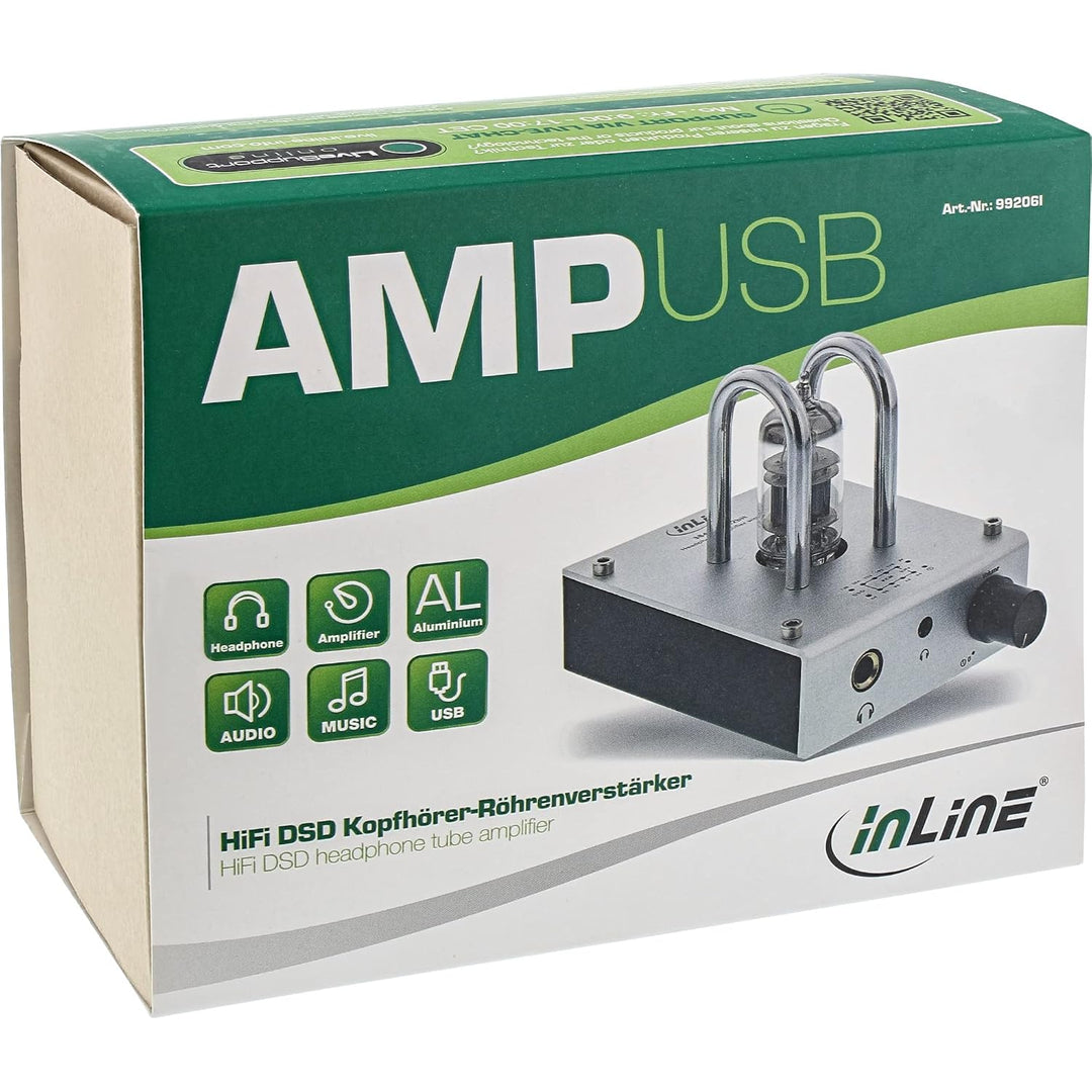 InLine 99206I AmpUSB, Hi-Res AUDIO HiFi DSD Kopfhörer-Röhrenverstärker, USB Digital Audio Konverter,
