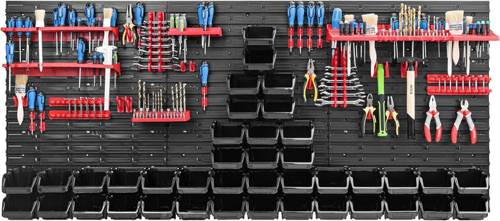 Lagersystem Werkstattregal | 172 x 78 cm | 40 stck. Box | Wandregal mit Werkzeughalterungen und Stap