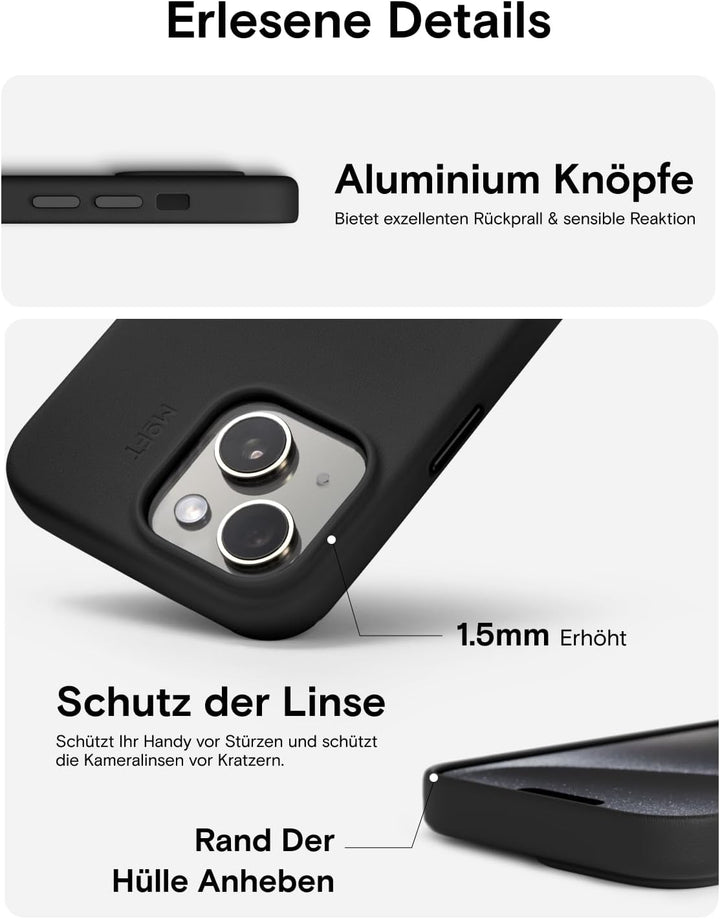 MOFT Magnetische Hülle für iPhone 15 Plus Kompatibel mit MagSafe, MOVAS Vegane Lederhülle, Weiches B