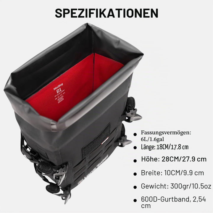 Lonerider MiniBag 6L wasserdichte Motorrad-Sturzbügeltasche – mit Hypalon MOLLE-System, Gated G-Hake