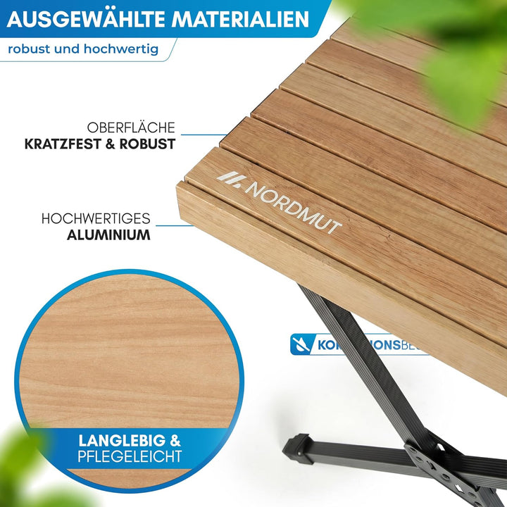 NORDMUT® Campingtisch klappbar – Hochwertiger Klapptisch Camping aus Aluminium – Rostfreier Campingt