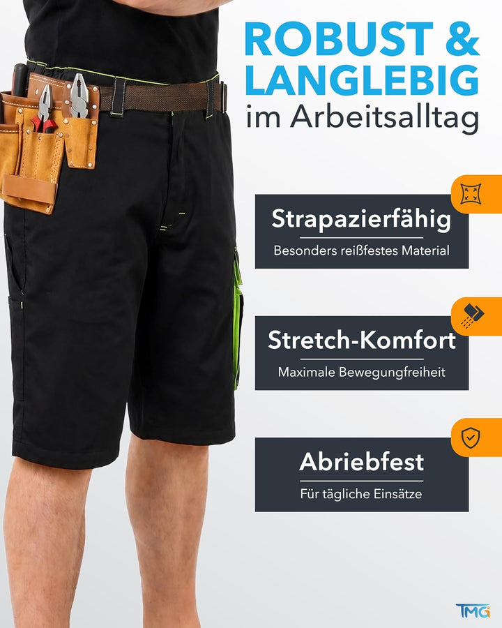 TMG | Arbeitsshorts für Herren, Kurze Arbeitshose mit Werkzeugtasche, robust &amp; strapazierfähig, Carg