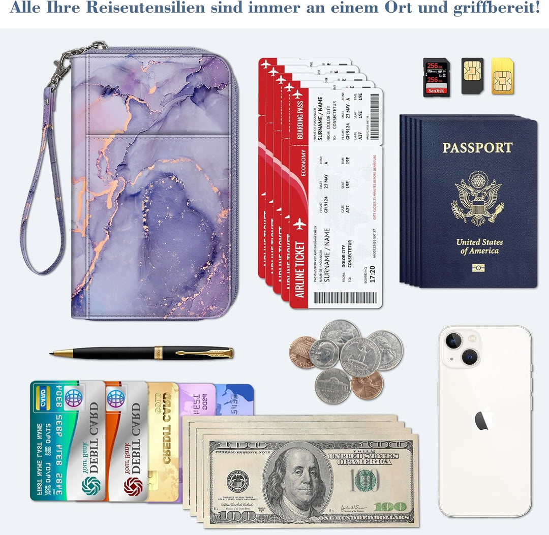 FINTIE Reisepass Tasche Familie Reiseorganizer, Wasserdicht Reisepasshülle Ausweistasche Dokumentee