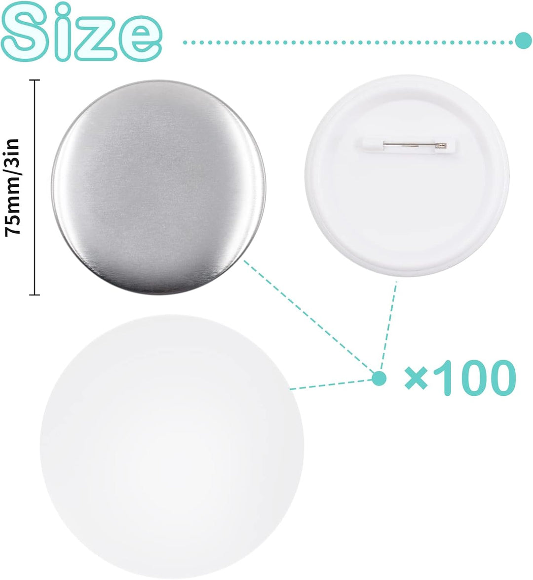 100 Stück 75mm Leere Schaltfläche Abzeichen Button Abzeichen Teile Set Runde Knopfteile Supplies But