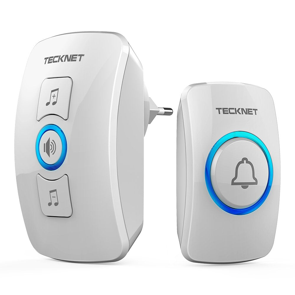 TECKNET Funkklingel, Kabellose Türklingel Set IP65 Funkklingel Aussen Wasserdicht mit 60 Melodien &