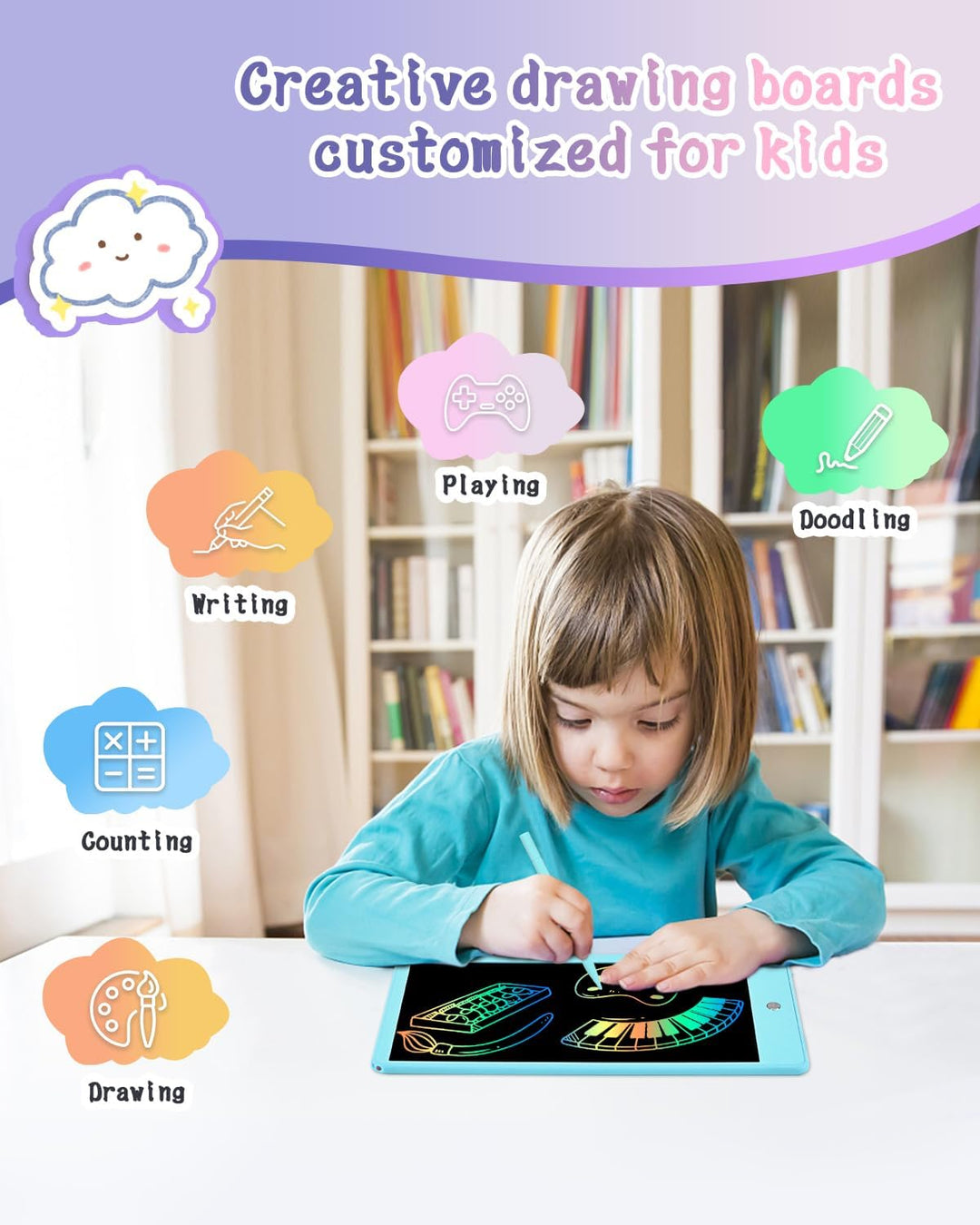 BlueSwan 2 Stück 10 Zoll LCD Schreibtafel, Maltafel Zaubertafel für Kinder, Löschbares Zeichenbrett,