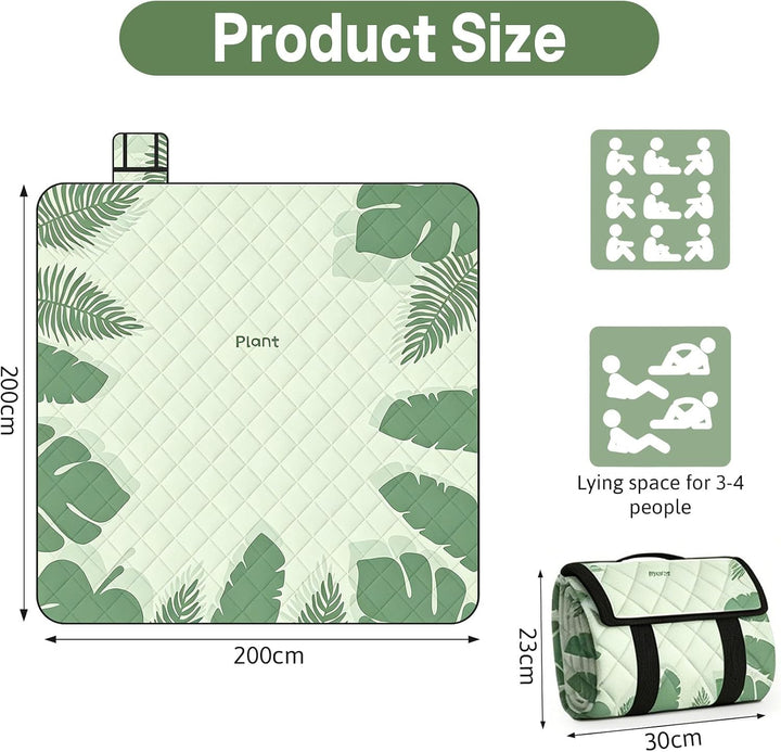 Picknickdecke 200x200 cm, Wasserdicht & Waschbar aus robustem Oxford Gewebe, Hautfreundliche Strandd