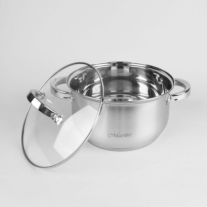 Maestro MR-2120-6L Kochtopf Set Edelstahl, 6-Teilig, Induktion, 3 Topfe, 3 Glasdeckel, Geeignet für