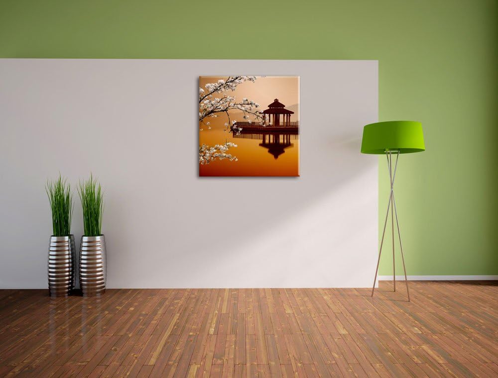 Pixxprint Kirschbaum an See als Leinwandbild/Grösse: 70x70 cm/Wandbild/Kunstdruck/fertig bespannt, 7