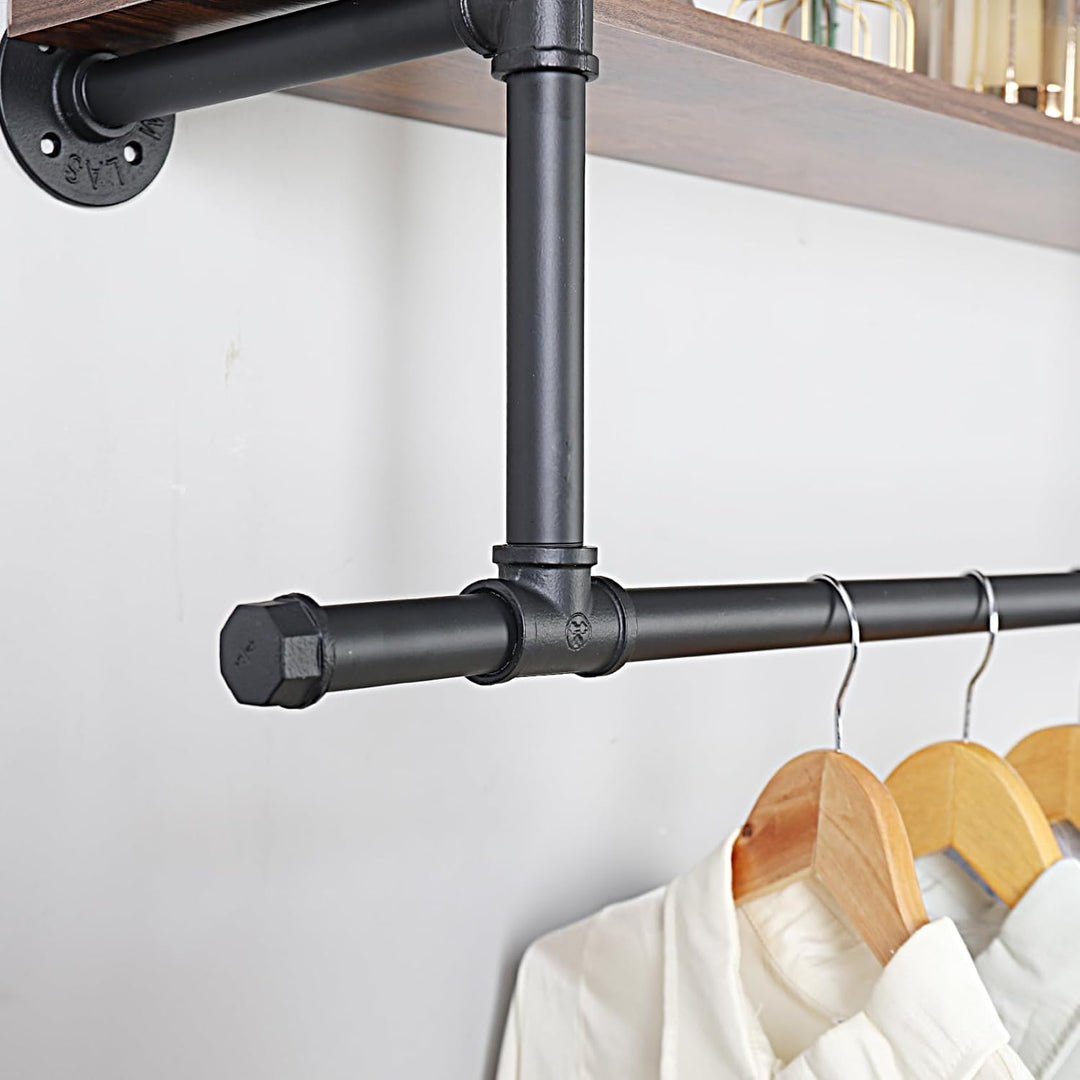 unho Kleiderstange zur Wandmontage, Wandgarderobe mit 2 Ablage im Industrierohrstil, Wandgarderoben
