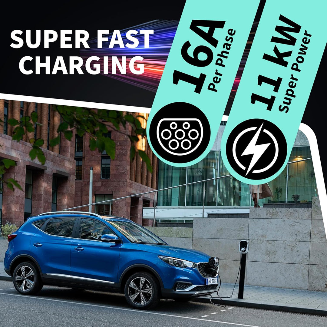 Loady typ 2 ladekabel 10m | 11 kW | 3 Phasen 16A | Extra langes 10 Meter Kabel für Auto EV/PHEV - La