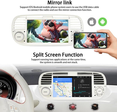 7-Zoll Doppel Din Android Autoradio für FIAT 500 2007 2008 2009 2010 2011 2012 2013 2014 2015 Touchs