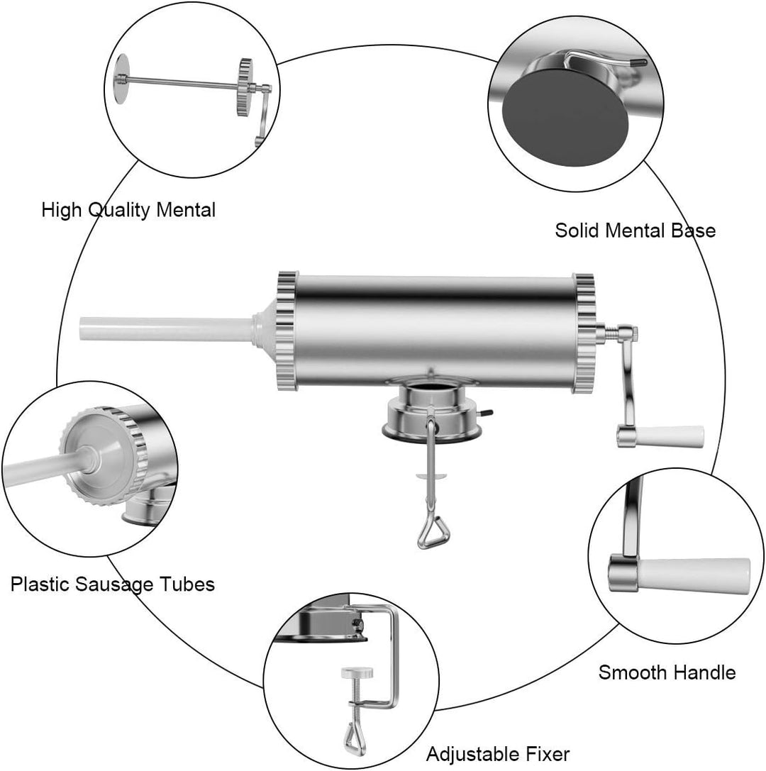 RELAX4LIFE 3 L Horizontaler Wurstfüller manuell, Wurstmaschine aus Edelstahl, inkl. 3 Füllrohre, mit