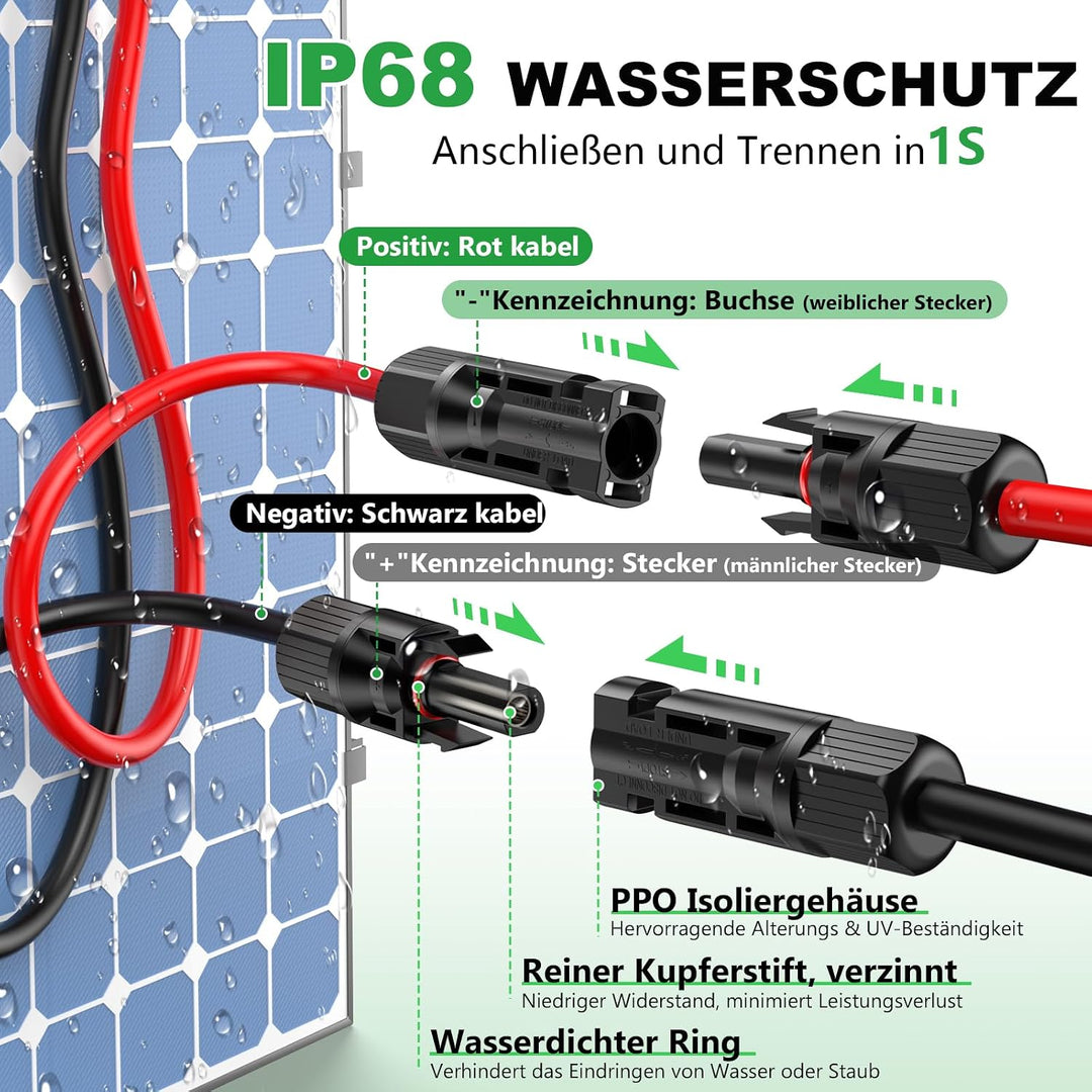 Oududianzi 2x30m Solarkabel 4mm2, Solarkabel Verlängerung 30m, PV Kabel 4mm2, Photovoltaik Kabel, So