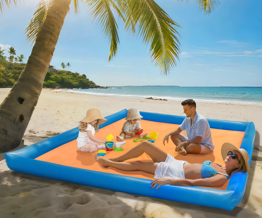 Stranddecke Sandfrei 210 X 200 cm Picknickdecke Wasserdicht, Strandmatte Aufblasbar Klappbar mit 4 B
