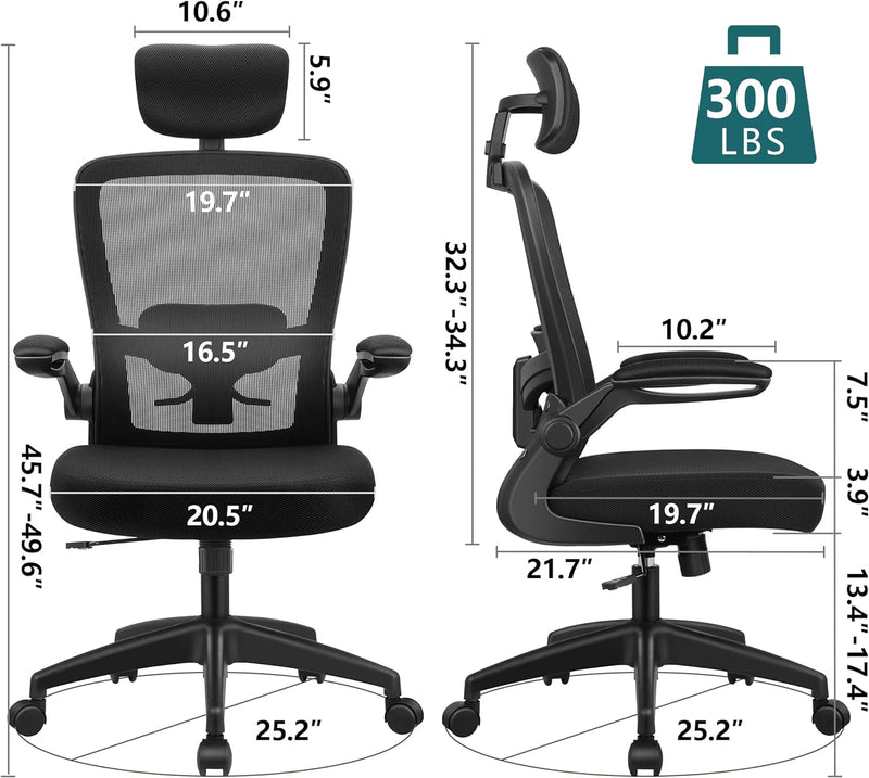 FelixKing Bürostuhl Ergonomischer schreibtischstuhl mit Verstellbarer Kopfstütze, Armlehnen, Lendenw