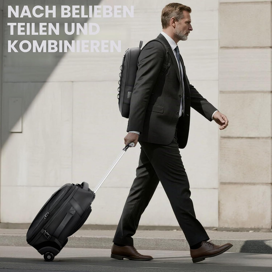 2-in-1-Reiserucksack mit Rollen, 50L Rucksack Trolley mit 17,3" Laptopfach- Handgepäck mit USB-C-Ans
