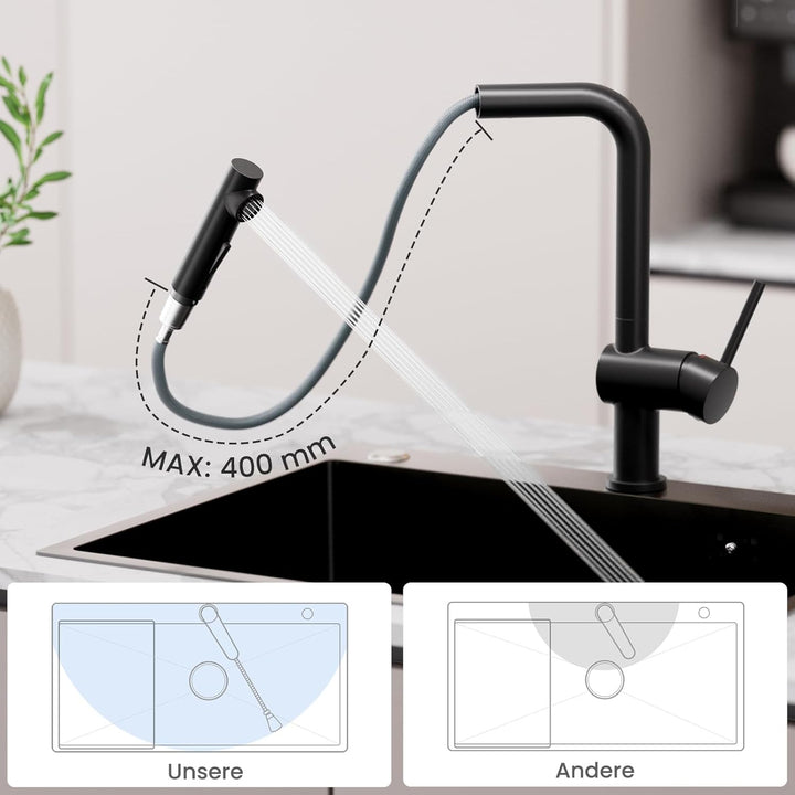 CECIPA Wasserhahn Küche, Küchenarmatur mit Brause Zwei Wasserstrahlarten, Einhebel Armatur Küche 360