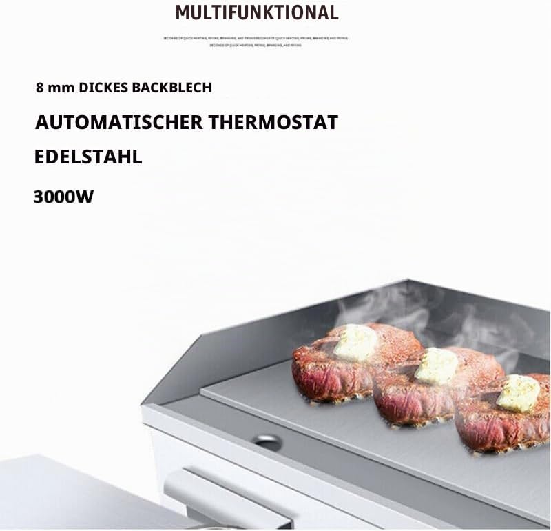 Elektrische Grillplatte, professionell, 3 kW, Tischgrill, multifunktional, Innengrill aus Edelstahl