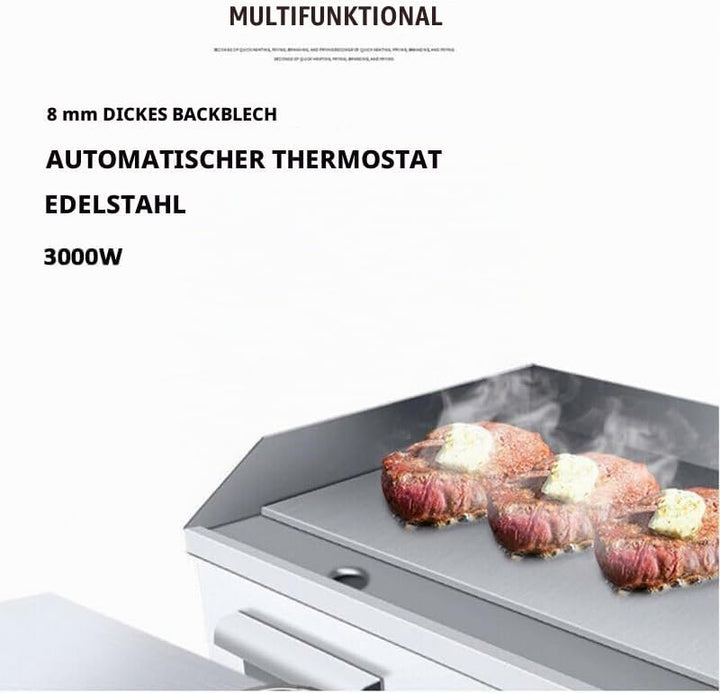 3000W Elektrischer Grill, Arbeitsplattengrillplatte Grillplatte Edelstahl Elektro Grill 55 x 36 cm f