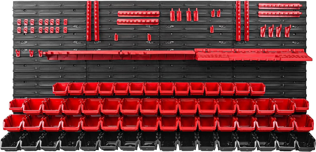 Lagersystem Werkstattregal | 156 x 78 cm | 62 stck. Box | Wandregal mit Werkzeughalterungen und Stap