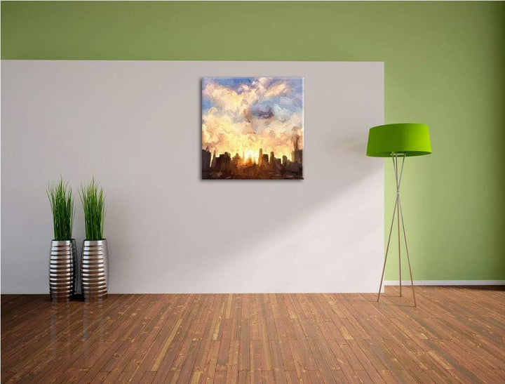 Skyline von Chicago, Format: 70x70 auf Leinwand, XXL riesige Bilder fertig gerahmt mit Keilrahmen, K