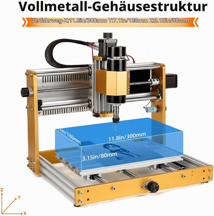 ANNOYTOOLS CNC-Fräsmaschine All-Metal 3018 2.0 PRO+ mit 500W-Spindel, Endschaltern und Not-Aus, 300