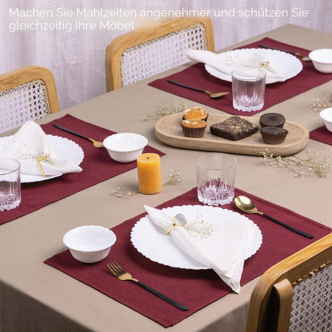 Wein Red Dinning Placemat Set 4-48 * 33 cm feiner Gerippter Baumwollküchen Küchentisch Tischemat für