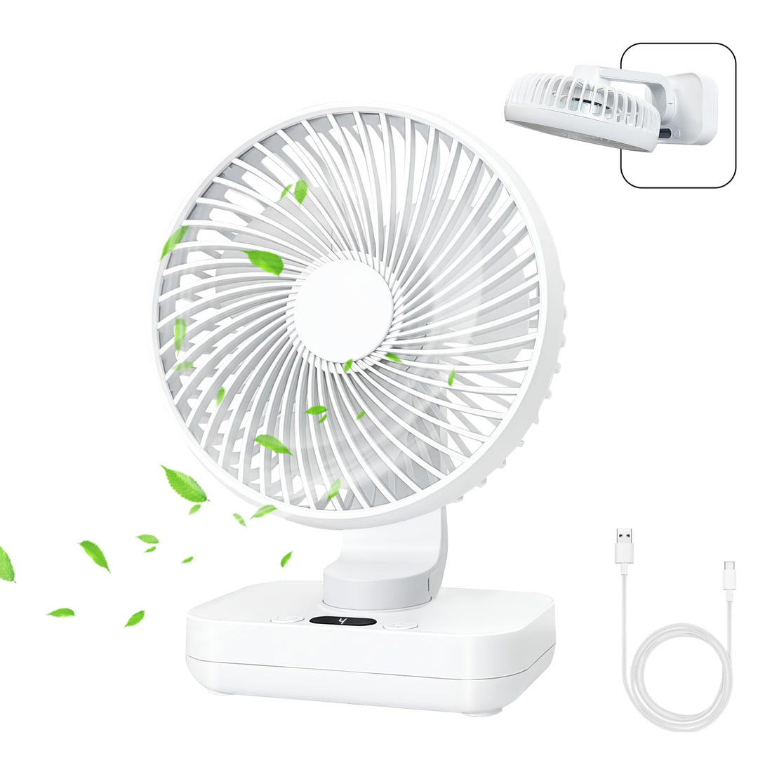 Mini Ventilator Oszillierend Ultra Leise, 4000mAh Akku Klein Tischventilator(4-13h), 4 Geschwindigke