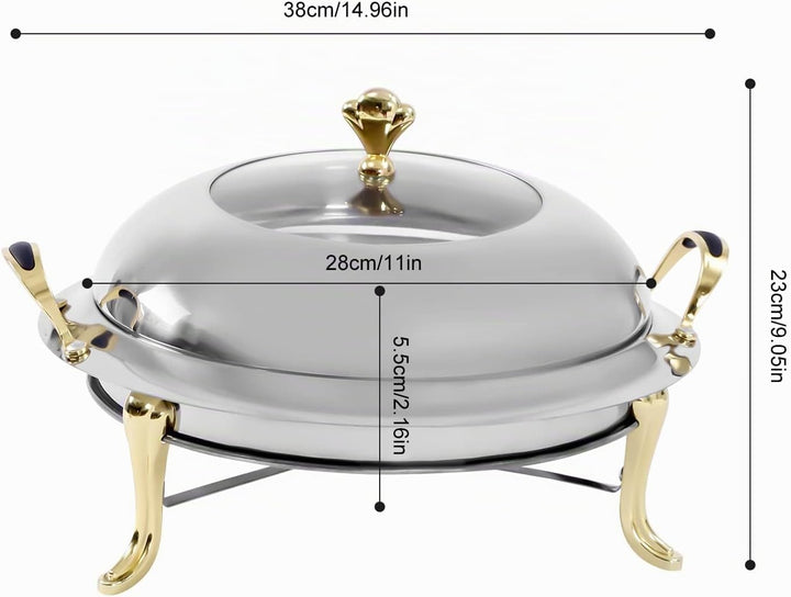 3L Rund Chafing Dish Set, Warmhaltebehälter Edelstahl Speisenwärmer mit Deckel und Tragegriffe, Vers