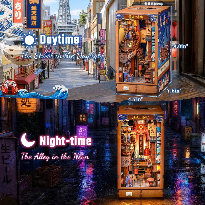 Fsolis Book Nook Japan Kit – Tsutenkaku Ichiban Strasse – Miniaturhaus als 3D Holzpuzzle – Japanisch
