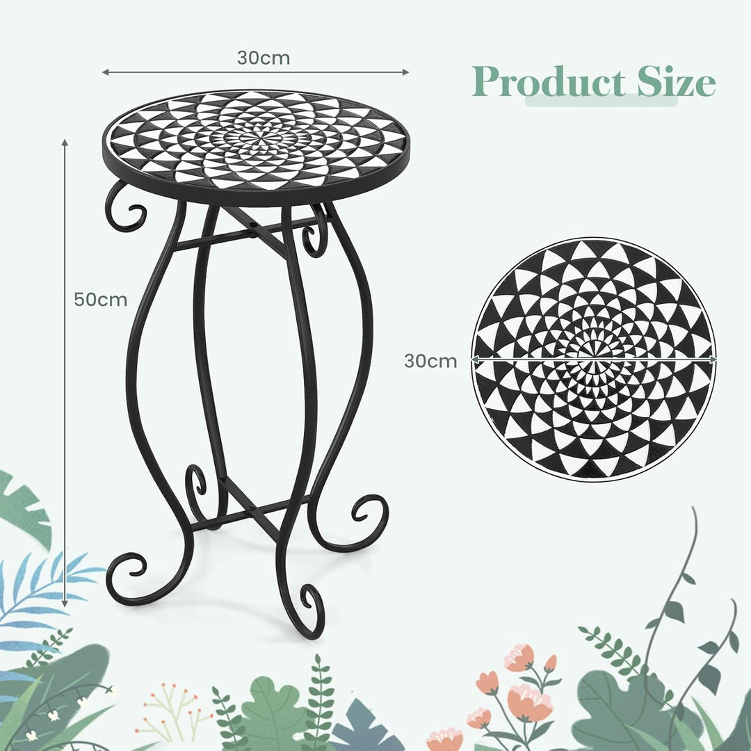 HOMASIS 30x30x50cm Gartentisch Beistelltisch mit Mosaik-Muster, Pflanzenständer mit runder Tischplat