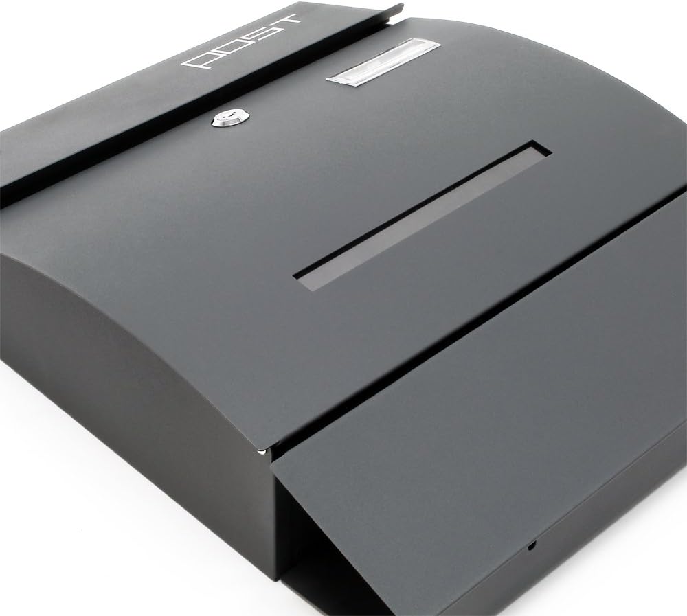 Wiltec Designer Briefkasten V4 Anthrazit 350 x 95 x 445 mm, Wandbriefkasten mit Schloss, Sichtschlit