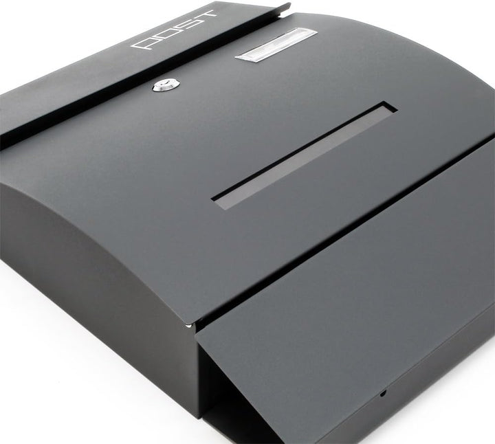 Wiltec Designer Briefkasten V4 Anthrazit 350 x 95 x 445 mm, Wandbriefkasten mit Schloss, Sichtschlit