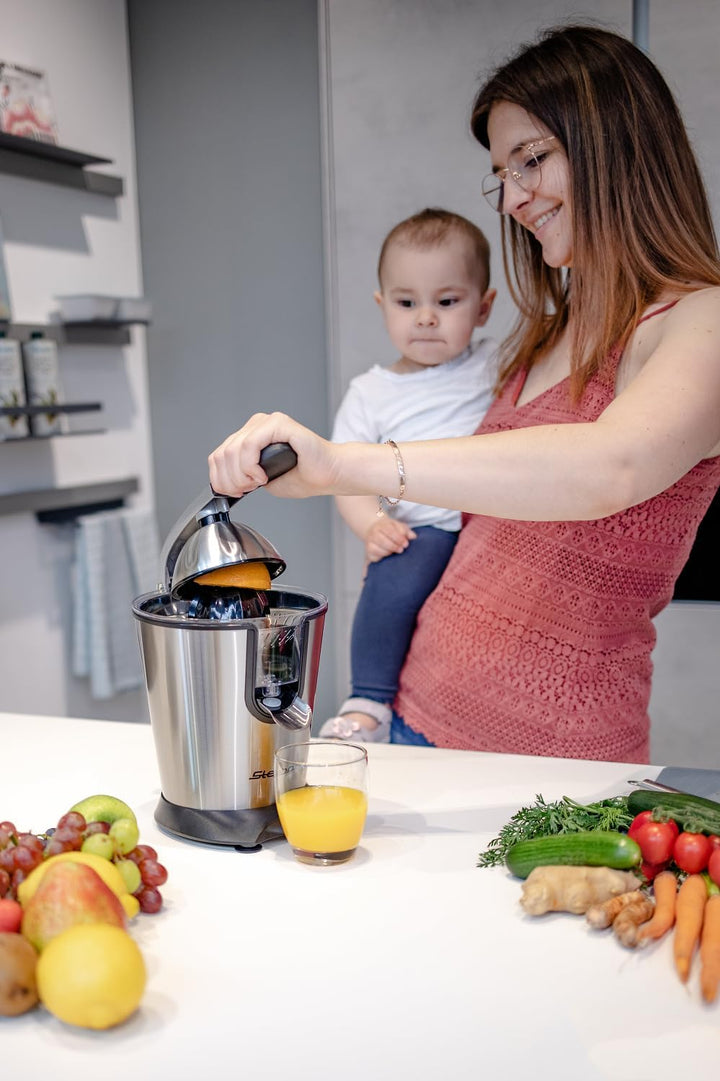 Steba Zitruspresse mit Edelstahlgehäuse, Praktischer Hebel-Pressarm für optimale Saftausbeute, geräu