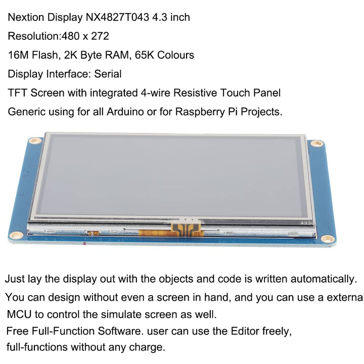 Aihasd English Nextion 4.3'' HMI TFT Touch Panel LCD Display Module Resistive Touch Screen Panel for