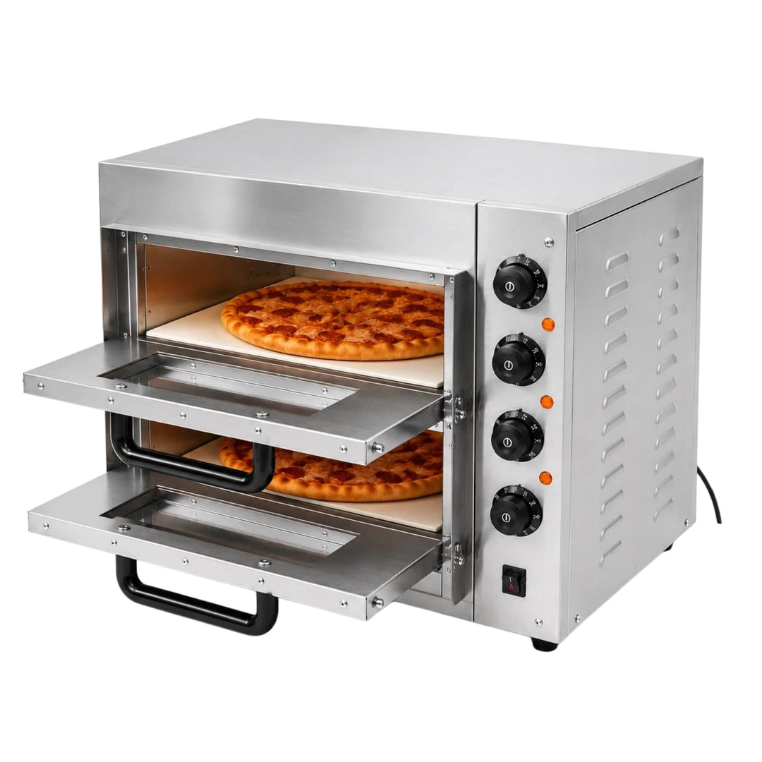 3000W Elektrischer Pizzaofen, Professioneller Doppelstock-Pizzaofen mit Timer &amp; Temperaturkontrolle,