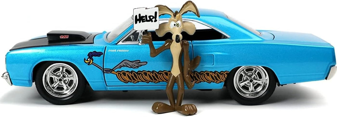 Jada Toys Looney Tunes Road Runner, 1970 Plymouth, Modellauto, Spielzeugauto, zu öffnende Türen, Mot