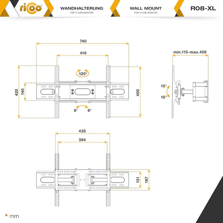 RICOO TV Wandhalterung Fernseher Schwenkbar Neigbar für 32-75 Zoll, Universal TV Halterung R08-XL, F