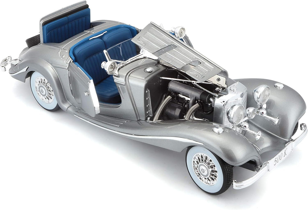 Maisto 36862 Mercedes-Benz 500K Modellauto im Massstab 1:18, Rot/Blau/Grau