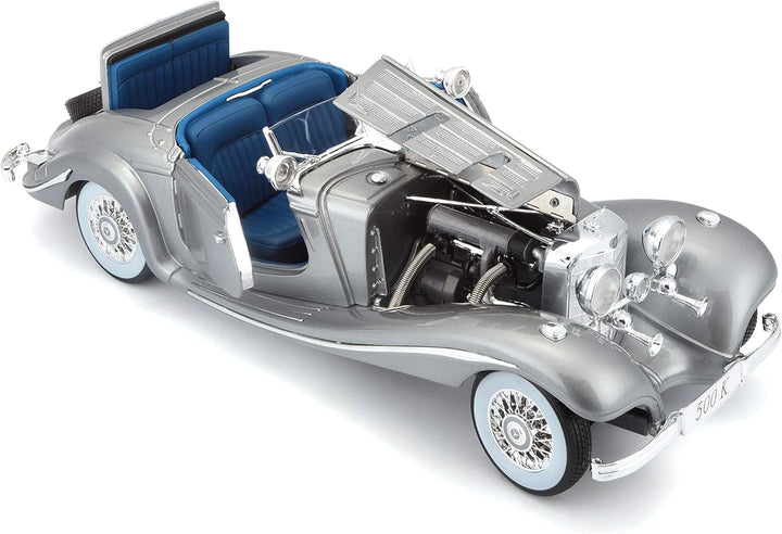 Maisto 36862 Mercedes-Benz 500K Modellauto im Massstab 1:18, Rot/Blau/Grau