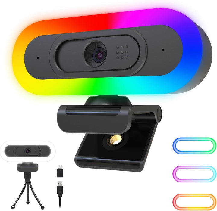 ToLuLu Streaming Webcam 2K 50FPS Web Cam, LED RGB Webcam mit Mikrofon und Licht, Autofokus Computer