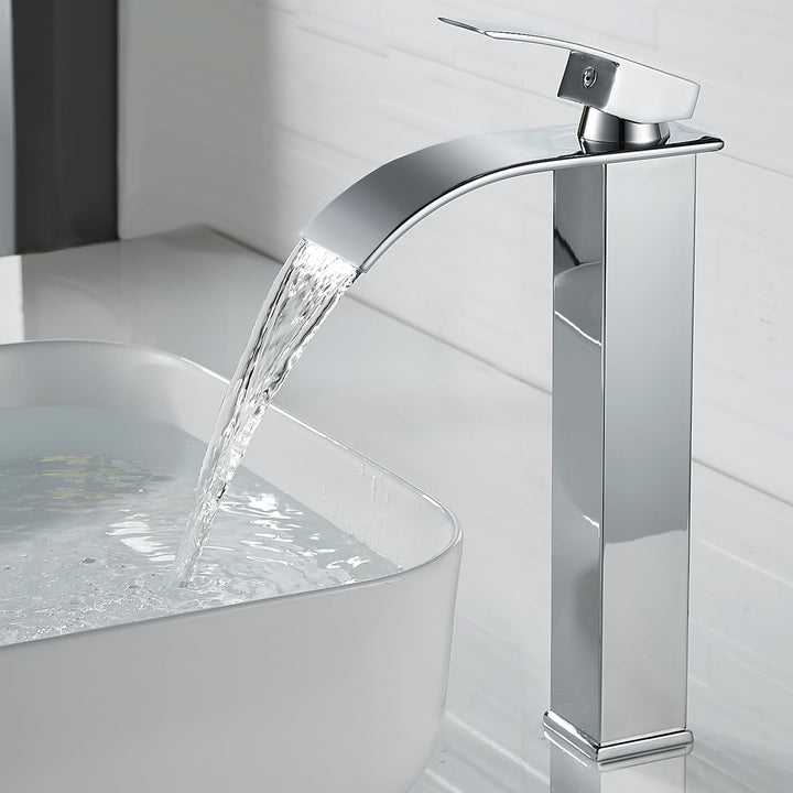 kisimixer Modern Wasserfall Wasserhahn Bad Hoch, Waschtischarmatur Hoch Wasserfall Aufsatzwaschbecke