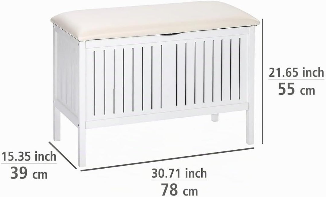 WENKO Wohnbank Oslo - Badhocker im Landhausstil, Holz, 78 x 55 x 39 cm, Weiss Wohnbahnk, Wohnbahnk