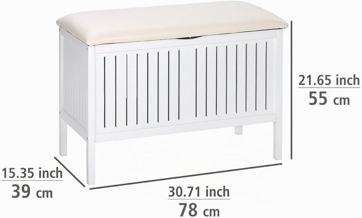 WENKO Wohnbank Oslo - Badhocker im Landhausstil, Holz, 78 x 55 x 39 cm, Weiss Wohnbahnk, Wohnbahnk