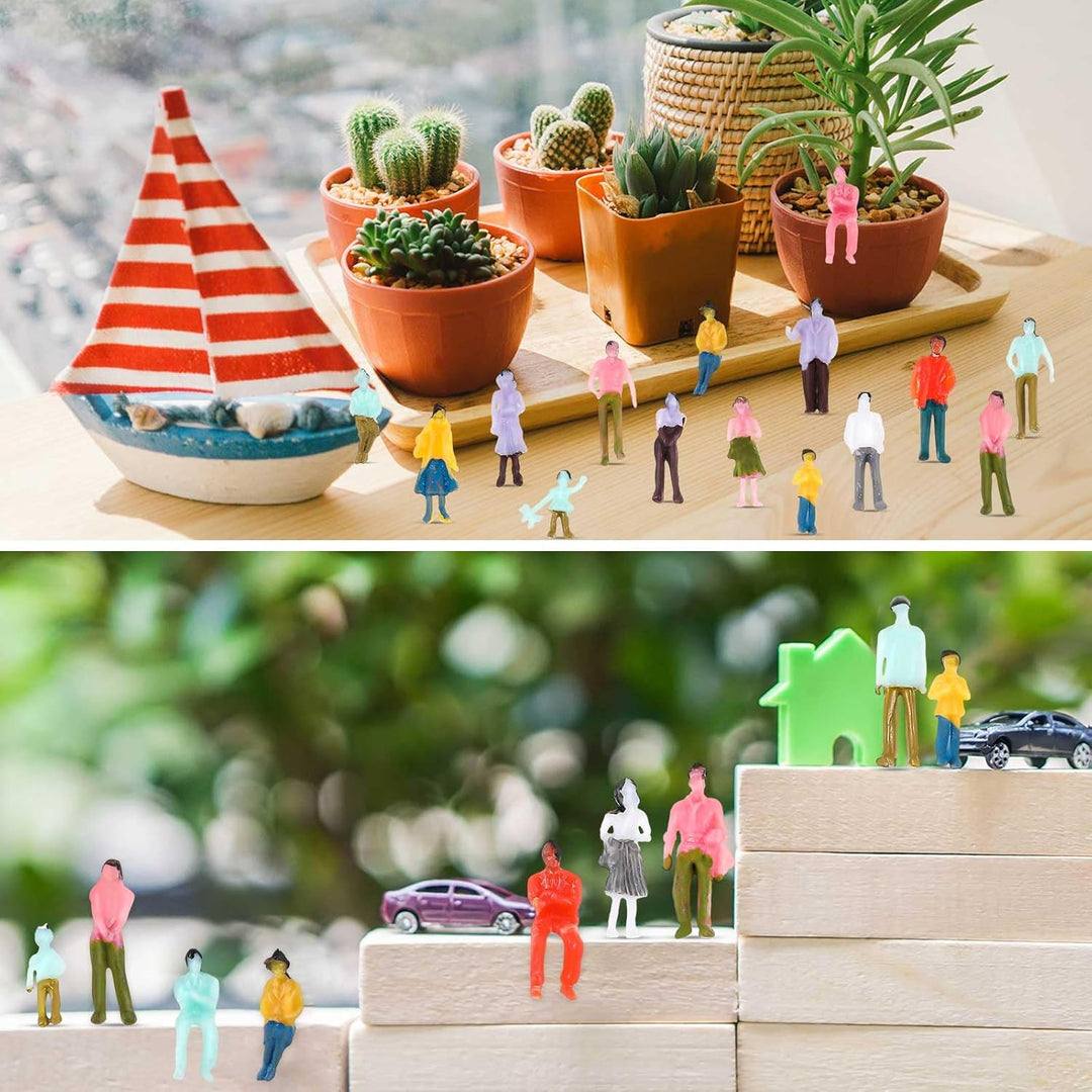 Namalu Miniatur Figuren 1:100 Massstab, Bemaltes Architekturmodell aus Kunststoff Sitzende und Stehe