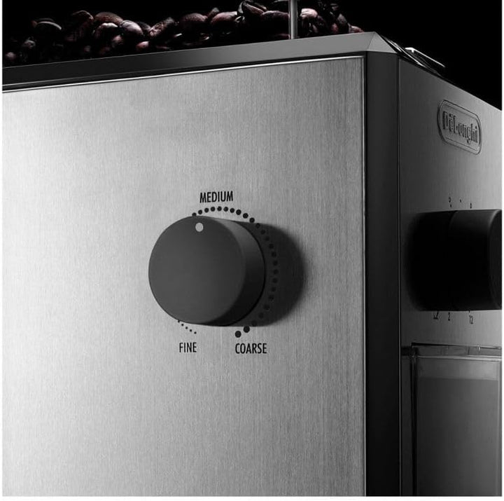 De'Longhi KG89 KG 89 Professionelle Kaffeemühle für bis zu 12 Tassen, Kunststoffgehäuse, silber, 110