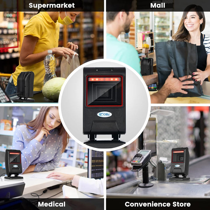 OBZ 1D 2D Desktop Barcode Scanner, QR Code Scanner für PC Handsfree Barcode-Scanner USB mit Einstell