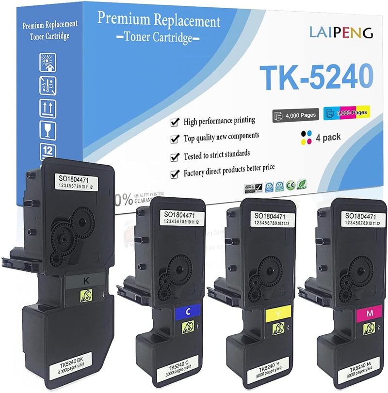 4 Farben Kompatible Tonerkartuschen (C+Y+M+BK) Kyocera TK5240 TK-5240 4000 Seiten für Schwarz & 3000